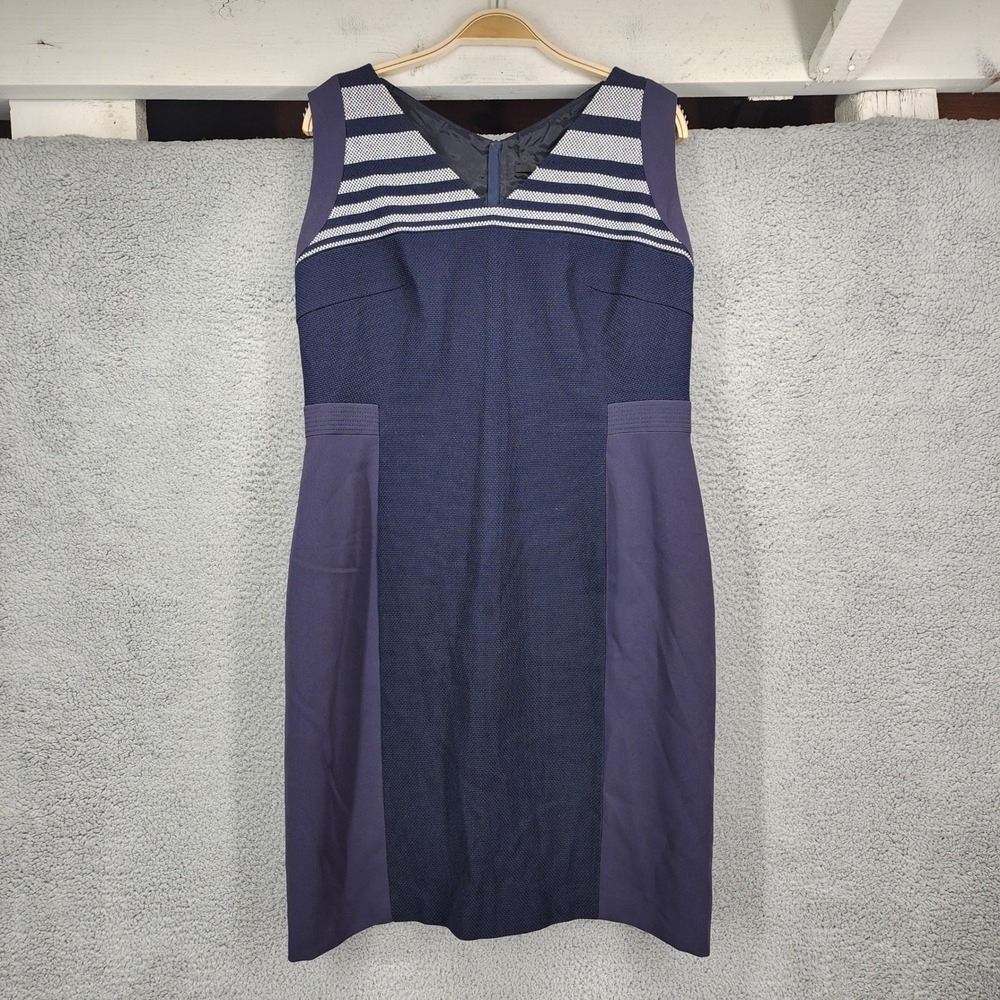 Hugo Boss Womens Navy Blue Purple Striped V-Neck Sheath Dress Size 12